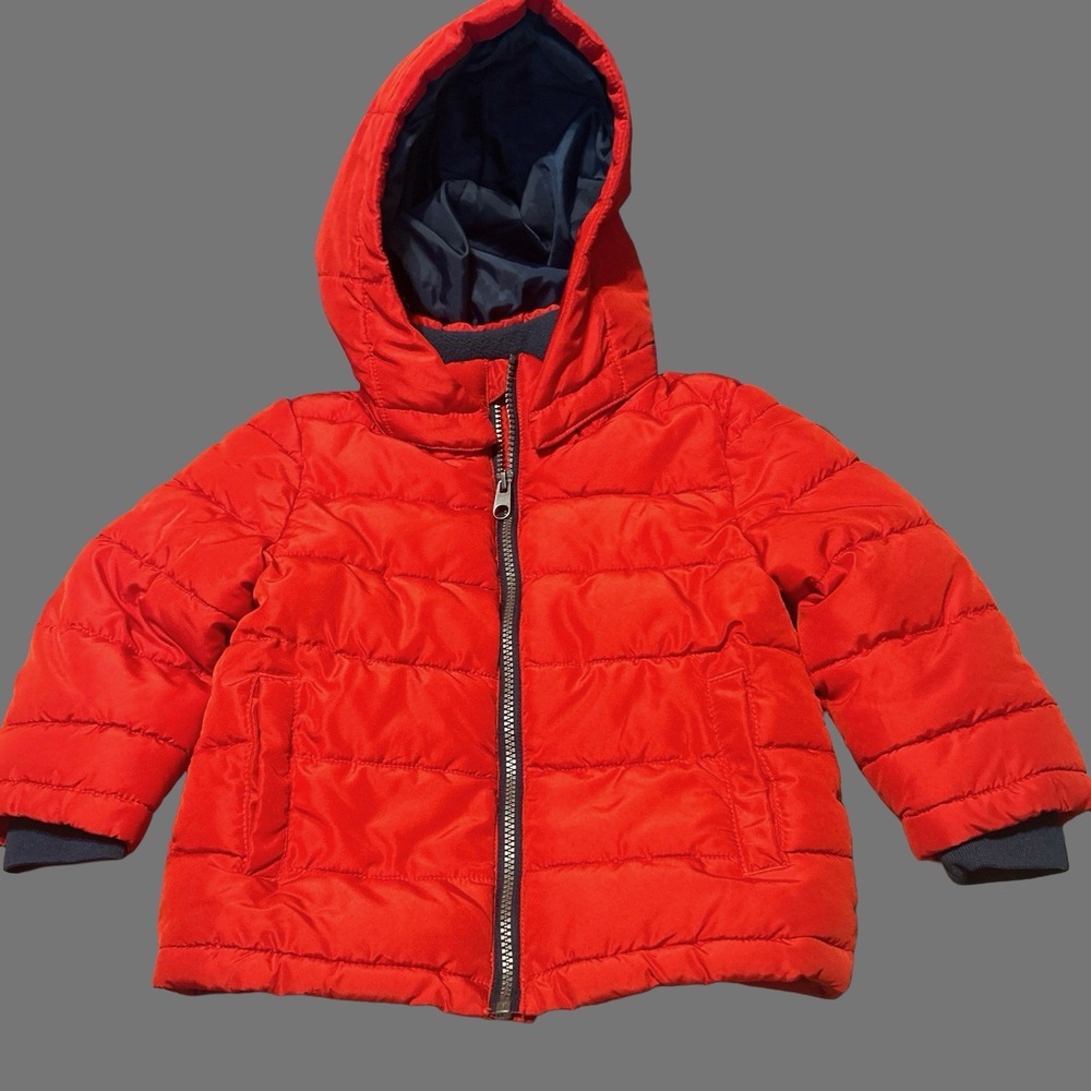 H&M Puffer Jacket Toddlers Size 4 Red W/Detachable Hood Full‎ Zip